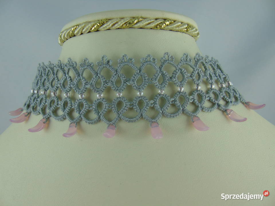 Obróżka choker na szyję frywolitkowy Wiśniowa sprzedam