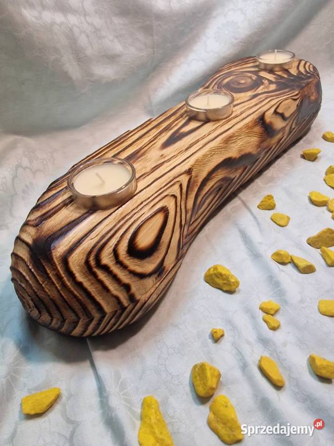 Świecznik Shou Sugi Ban drewno świerkowe Sępopol