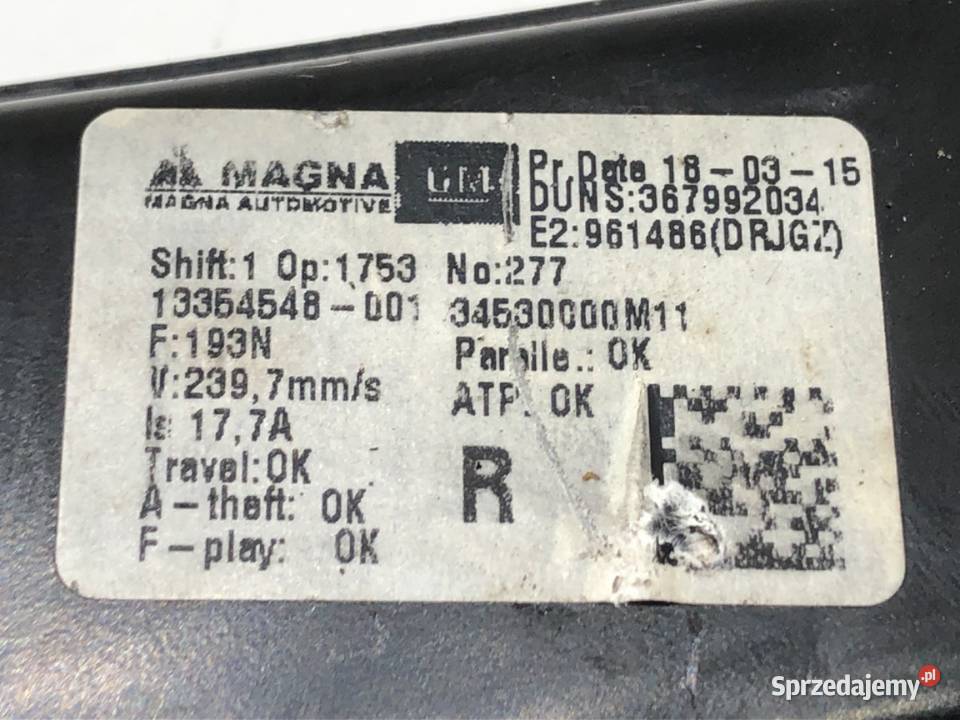 PODNOŚNIK SZYBY PRAWY PRZÓD OPEL MERIVA B osobowe sprzedam