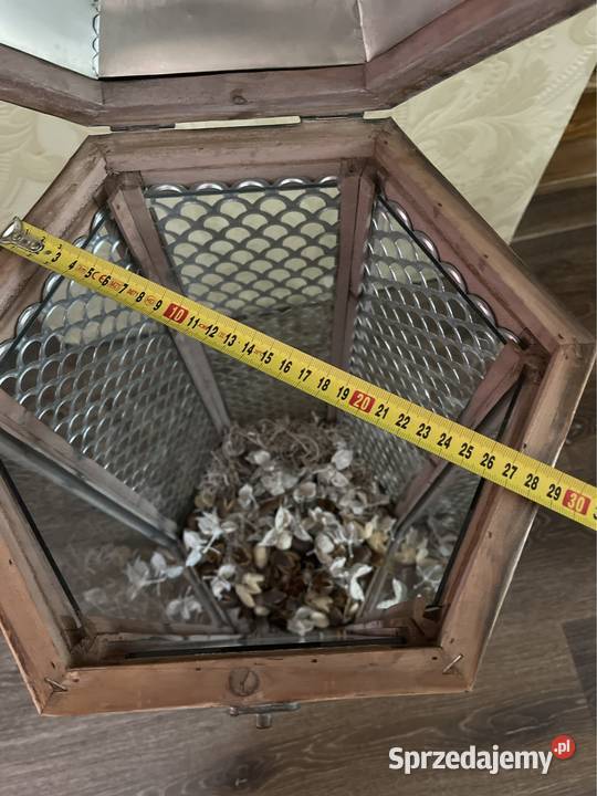 Lampion latarnia świecznik metaloplastyka drewno odcienie szarości Dekoracje i ozdoby Bystrzyca Kłodzka