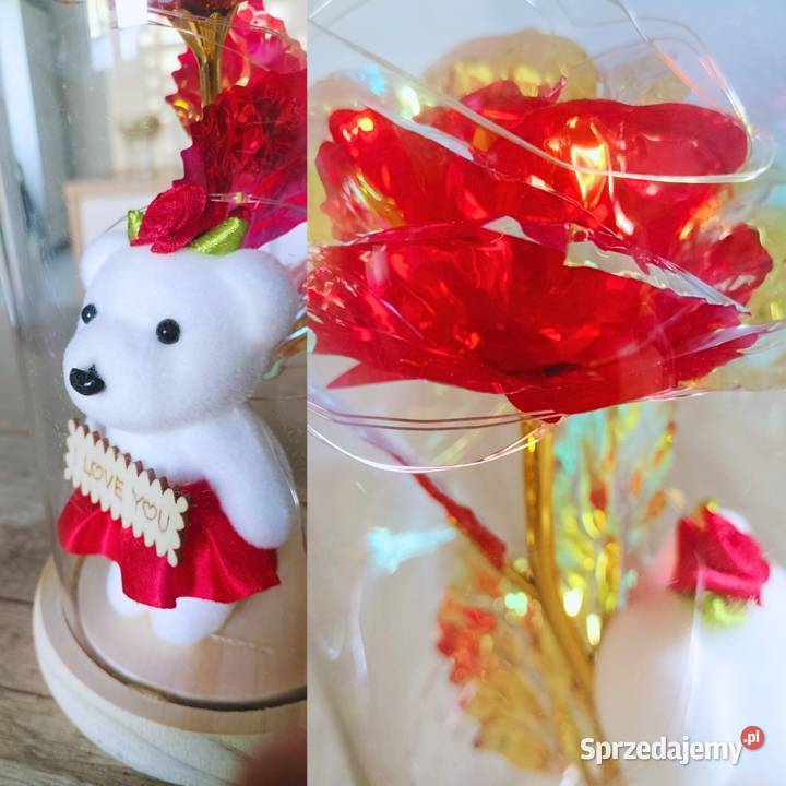 Róża w szkle LED z misiem I love youprezent Bydgoszcz