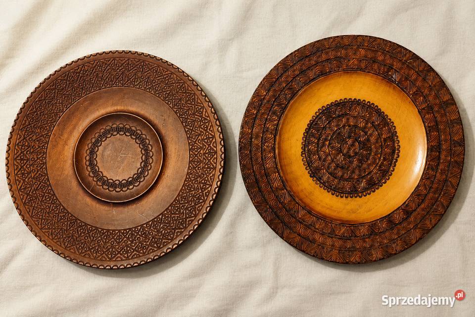 2 drewniane talerze ozdobne vintage Małopolska Olsztyn