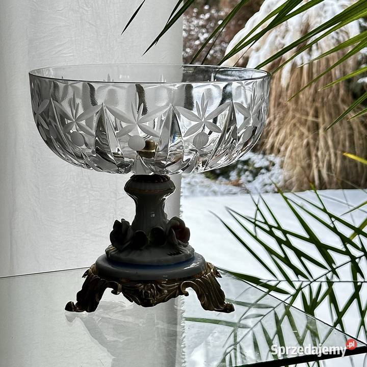 Stylowa patera na stopie porcelana metal szkło Myszków