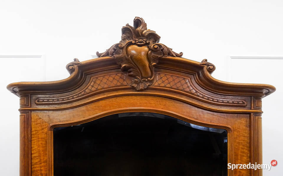 Antyk DREWNIANA Witryna Rocaille FAZOWANA szyba Kalisz
