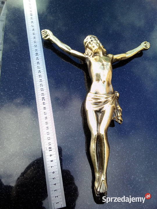 Wizerunek Jezus Chrystus mosiądz krzyż Strzegowo