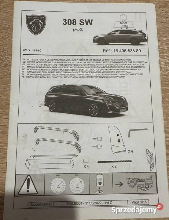 Zestaw Belek dachowych Peugeot 308 SW T10 P5 P52