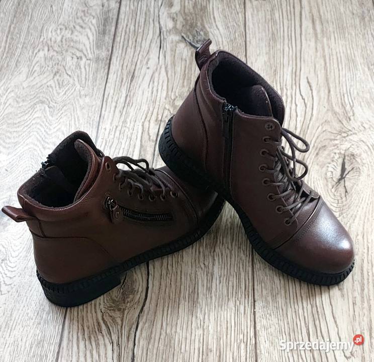 Botki skórzane damskie brązowe marki TSokolski Brzeg sprzedam