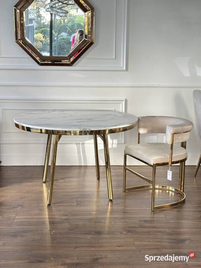 Stół złoty glamour z marmurowym blatem okrągły mazowieckie Warszawa