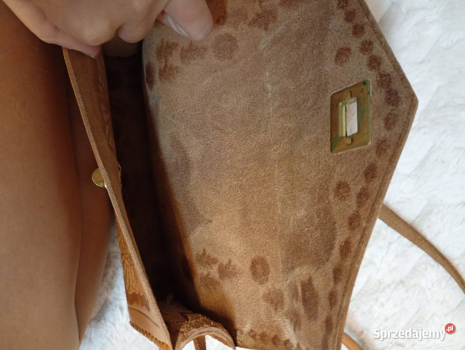 Real Leather Brązowa skórzana torebka z Madrytu Kraków