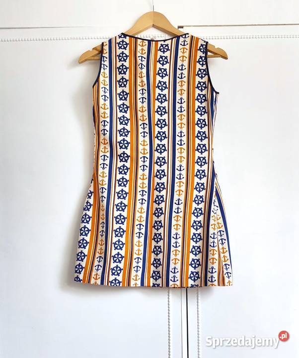 Sukienka mini vintage guziki 38 M 36 S retro mod