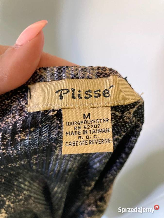 Wzorzysta unikatowa bluzka vintage Plisse pasek podkarpackie Nisko