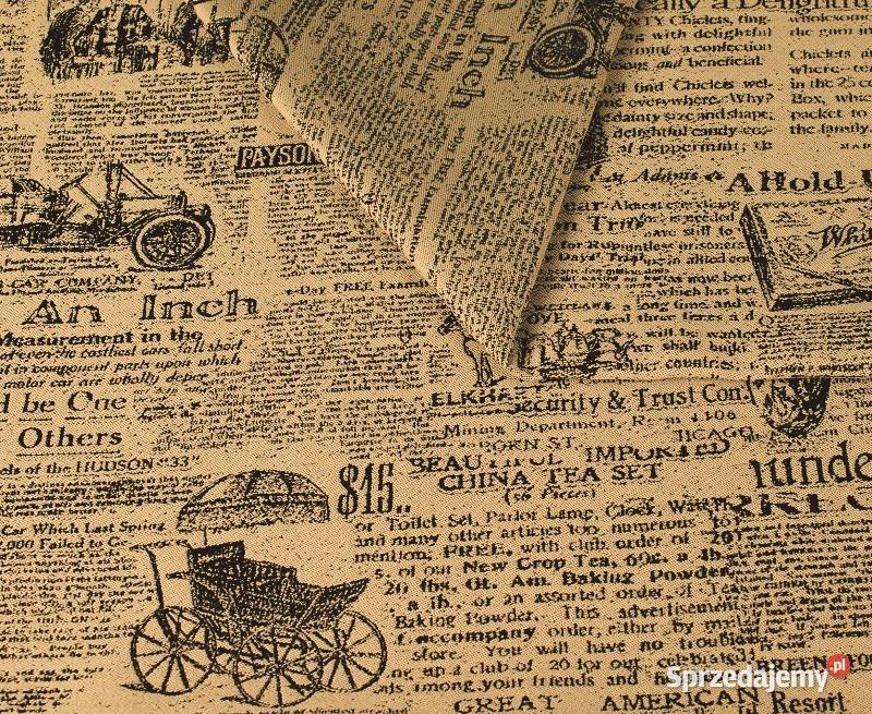 Oldpress tkanina tapicerska ze wzorem gazety Krosno Odrzańskie