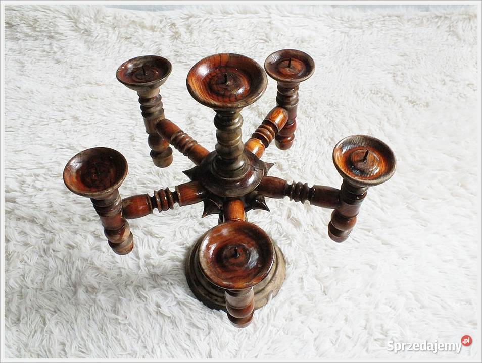 Ponury stary świecznik Wikingów drewniany Antyki