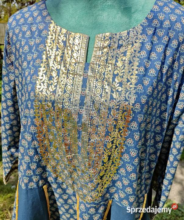 Orientalna tunika boho bawełna złote detale 5XL żółty/złoty