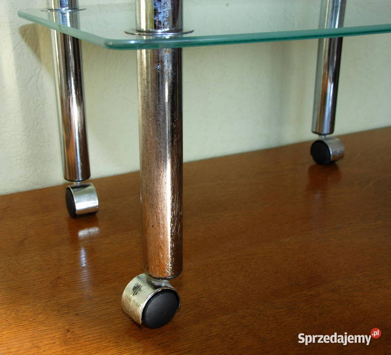 Szklany stolik kawowy szkło chrom na kółkach Kalinowo