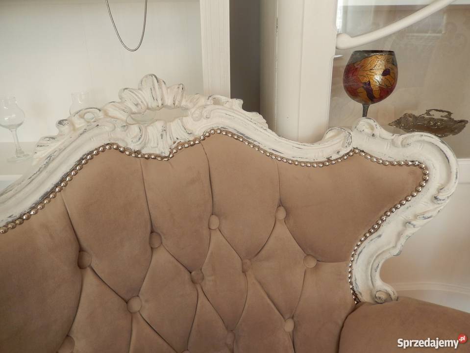 fotel uszak pikowany KAPITALNYM shabby chic biel Lubin