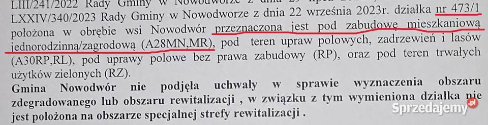 sprzedam DZIAŁKĘ pod zabudowę pow05 ha Nowodwór