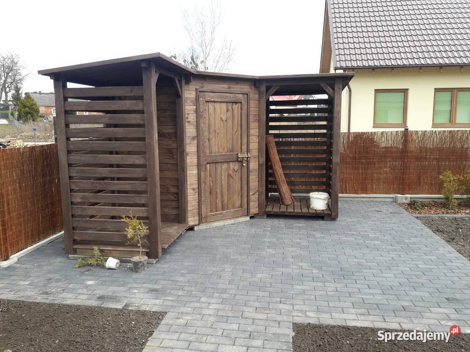 Domek narzędziowy narożny 22 m z drewutniami Kalety