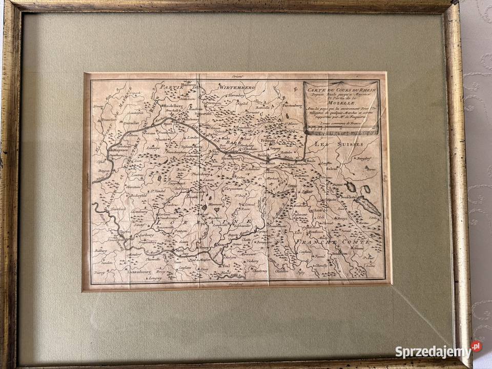 Antyczna Mapa Renu 1753 Starodruk XVIII Wiek Czerwionka-Leszczyny