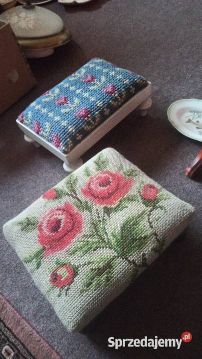 Podnóżek Na nóżkach Drewno białe niebieski