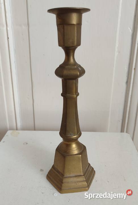 Piękny stary wysoki świecznik mosiężny lichtarz Gdańsk