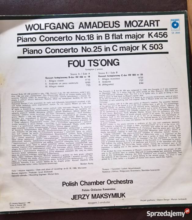 Płyty Winylowe Mozart Piano Concertos klasyczna Wrocław
