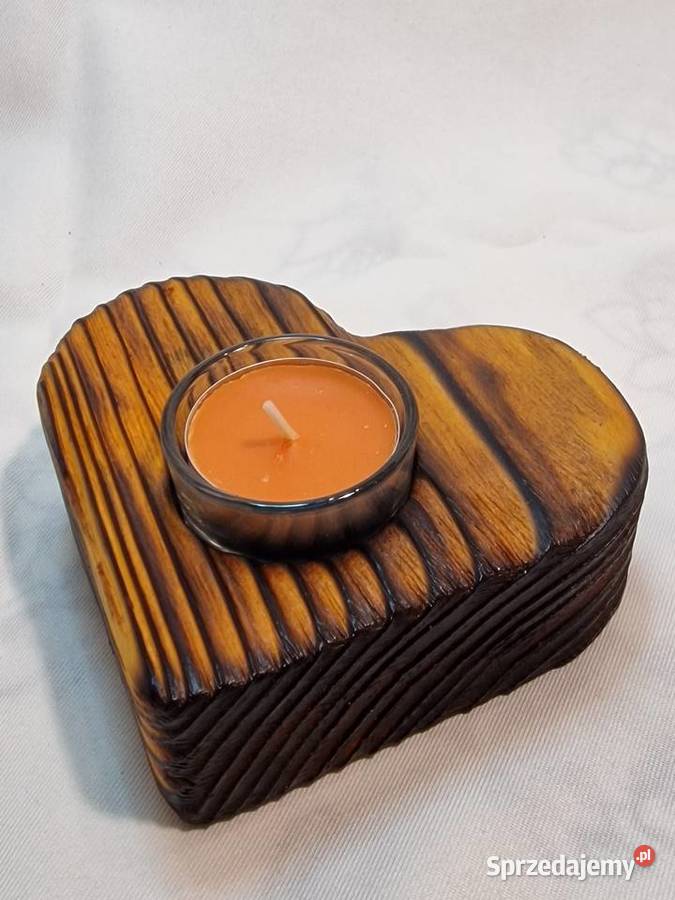Świecznik drewniany serce karmelowy na tealight warmińsko-mazurskie Sępopol