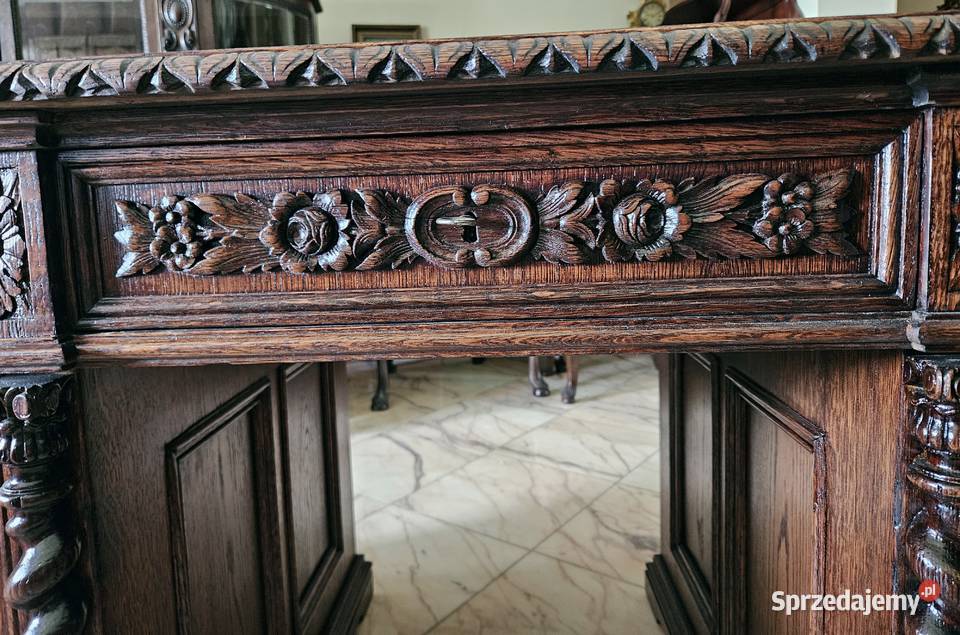 Dębowe biurko neorenesansowe z końca XIX wieku Szczecin