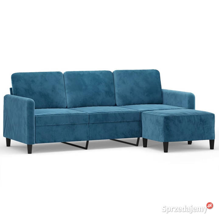 3osobowa sofa z podnóżkiem niebieska 180 aksamit Warszawa