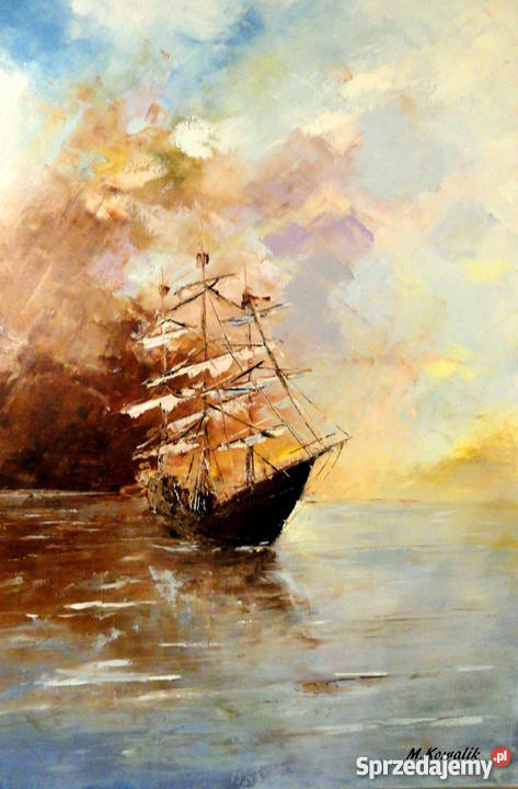 Obraz olejny 60x40 statek morze Antyki, Sztuka, Kolekcje