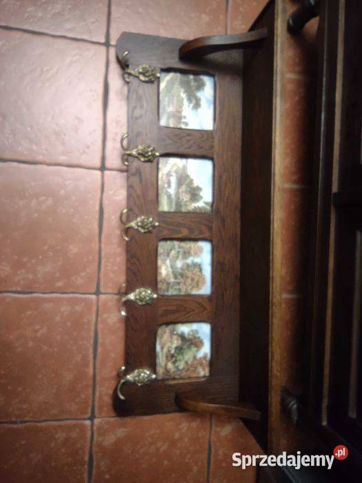 Piękny stary dębowy wieszak garderoba kafle wielkopolskie Poznań