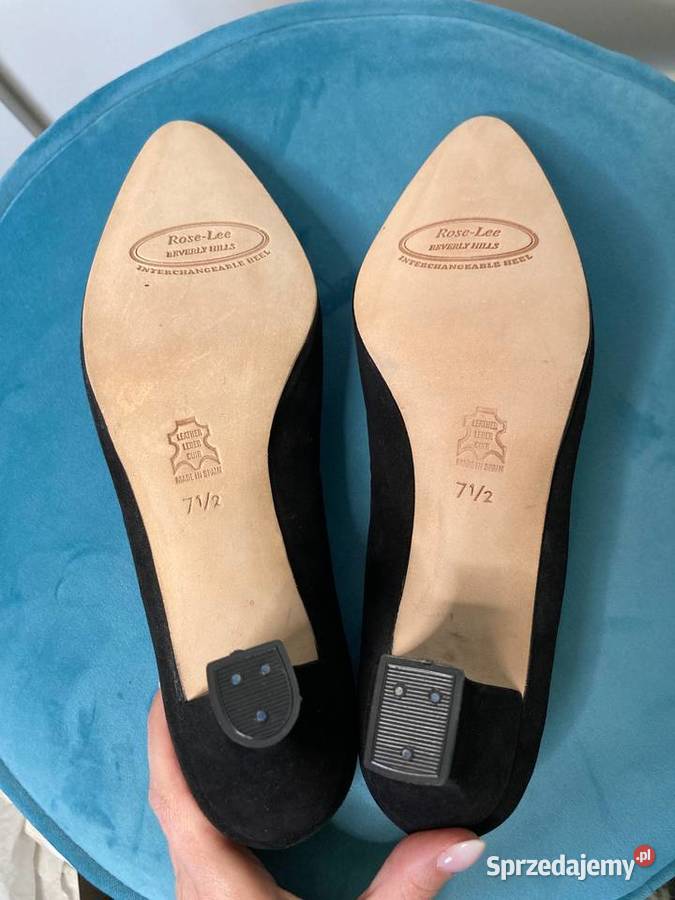 Nowe czarne klasyczne zamszowe buty szpilki Rose 25.5cm Nisko