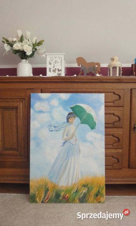 Obraz olejny kobieta z parasolką Claude Monet Antyki, Sztuka, Kolekcje Konin sprzedam