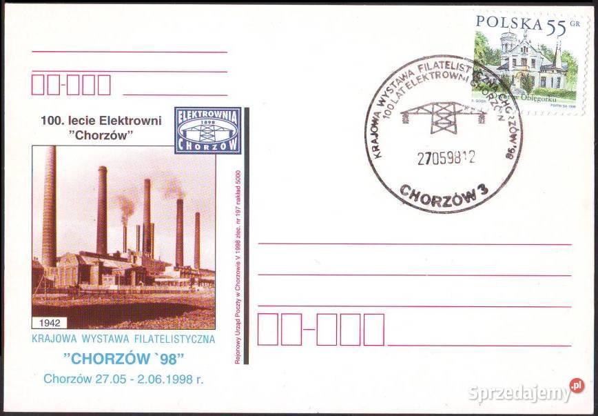 Kart okol Kraj Wyst Filatel Chorzów 3 1998 śląskie Gliwice