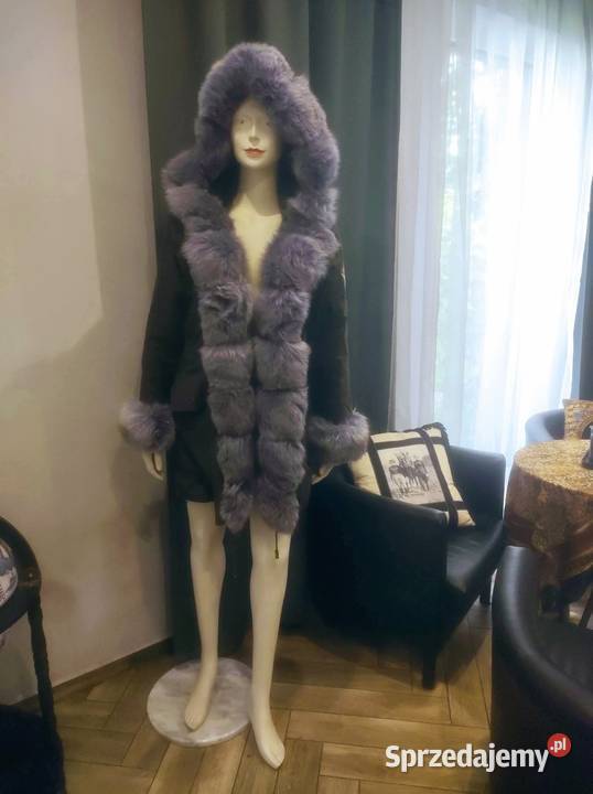 Parka z ogromnym naturalnym futrem z lisa Kurtki i płaszcze Gliwice