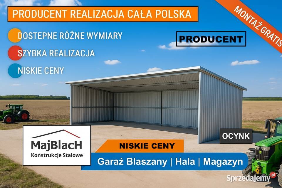 Garaż Blaszany Jednospadowy WIATA Zadaszenie 159zł/m2 Cieszyn