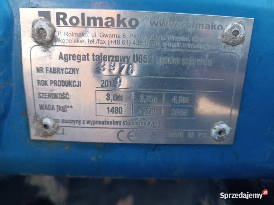 Brona talerzowa Rolmako U652 Suwałki