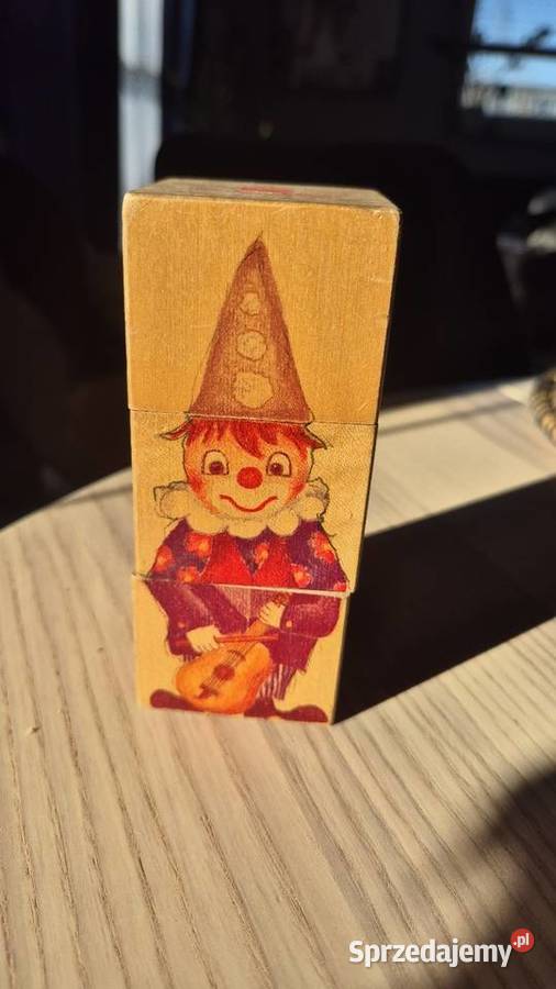 Vintage drewniane klocki puzzle Klauni Mertens Gdańsk