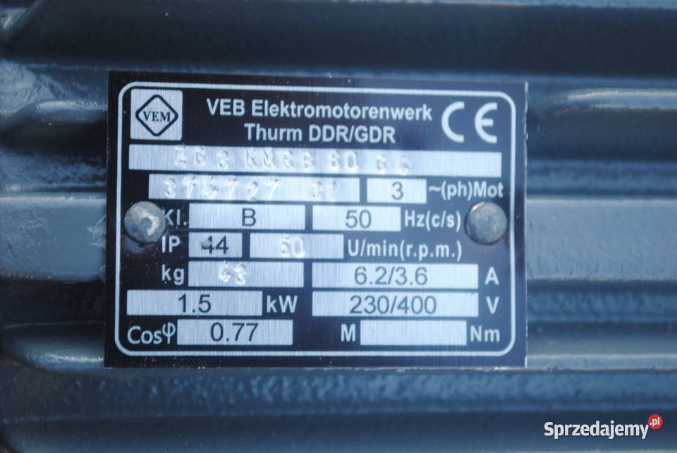 Motoreduktor 15kw 50obrmin Firmy VEM lubuskie Kargowa