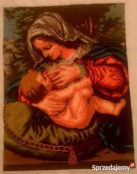 Matka Boska Karmiąca przepiękny haft krzyżykowy Pozostałe Zabrze