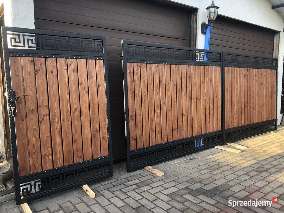 D2 Brama dwuskrzydłowa wjazdowa kuta drewno Poznań