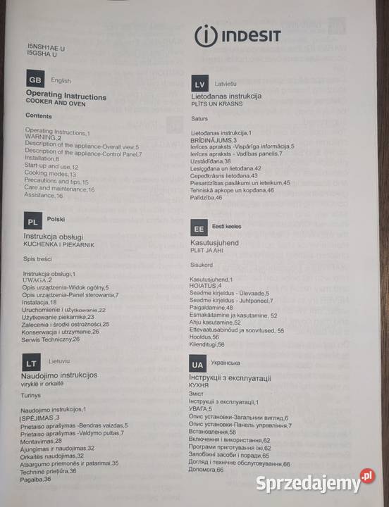 INDESIT KUCHEKNA GAZOWA i PIEKARNIK ELEKTRYCZNY wolnostojące