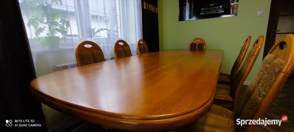 Stół dębowy 12 krzeseł piękny zestaw