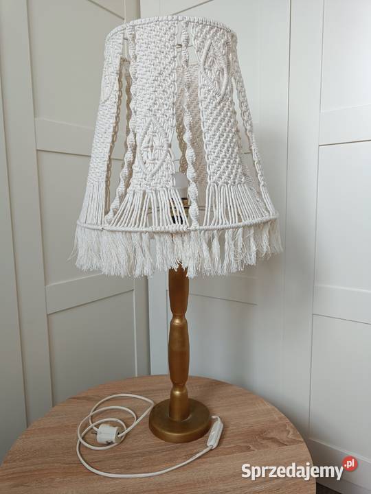 LAMPA stojąca nocna Abażur z makramy kremowy Wys Brzostek