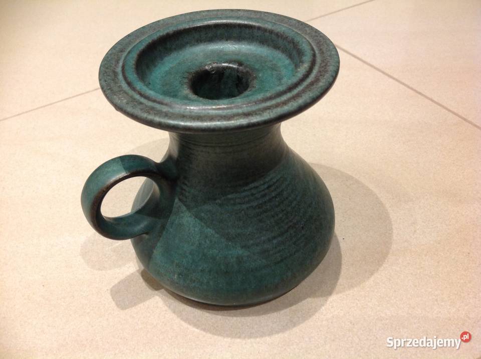 Zielony Ceramiczny Świecznik z Uchwytem Nowa Sól sprzedam