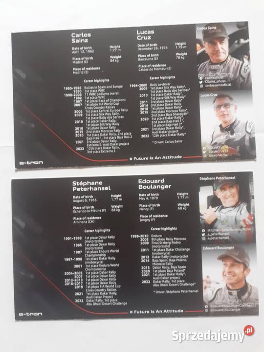 Karty Audi Dakar TeamSainzautografy