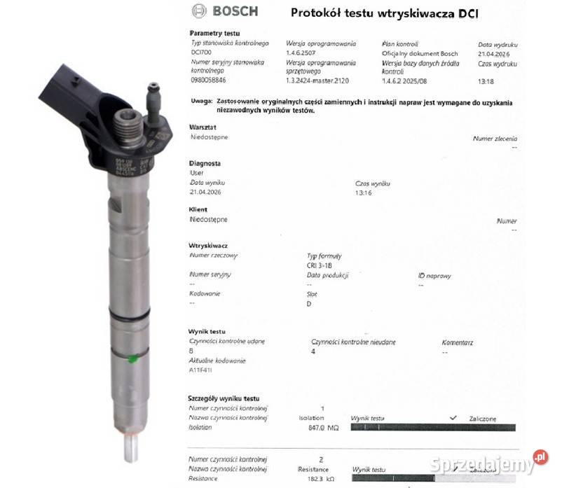 Wtryskiwacz BOSCH 0445116015 do AUDI VW PORSCHE osobowe Bladowo sprzedam