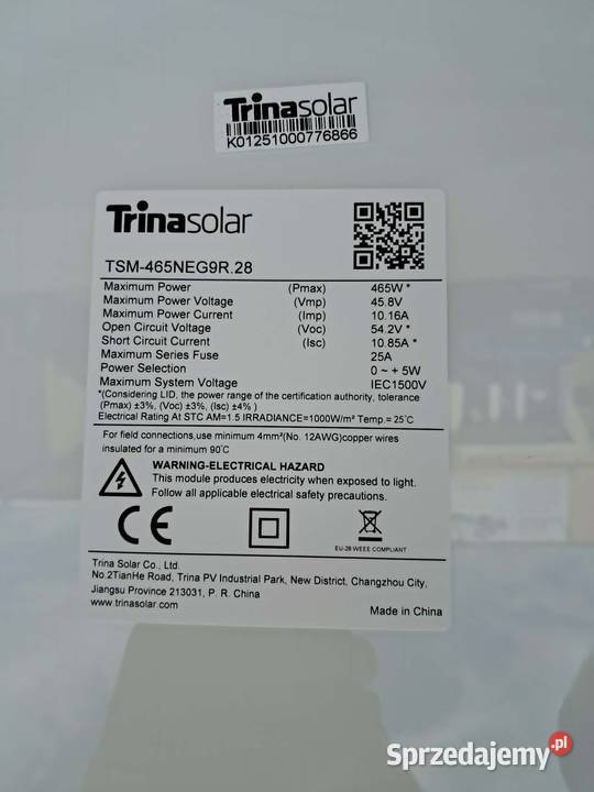 Panel Fotowoltaiczny TrinaSolar465w Trzeciewnica