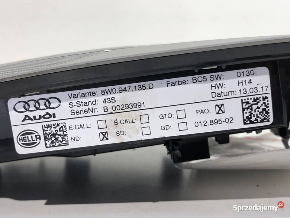 LAMPA SUFITOWA AUDI A4 B9 8W0947135D Kombi podkarpackie sprzedam