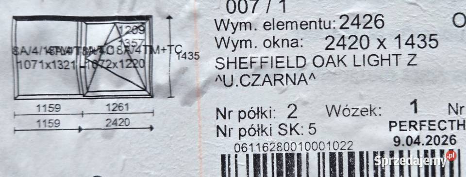 Okno PCV 2420 x 1435 Pyskowice sprzedam